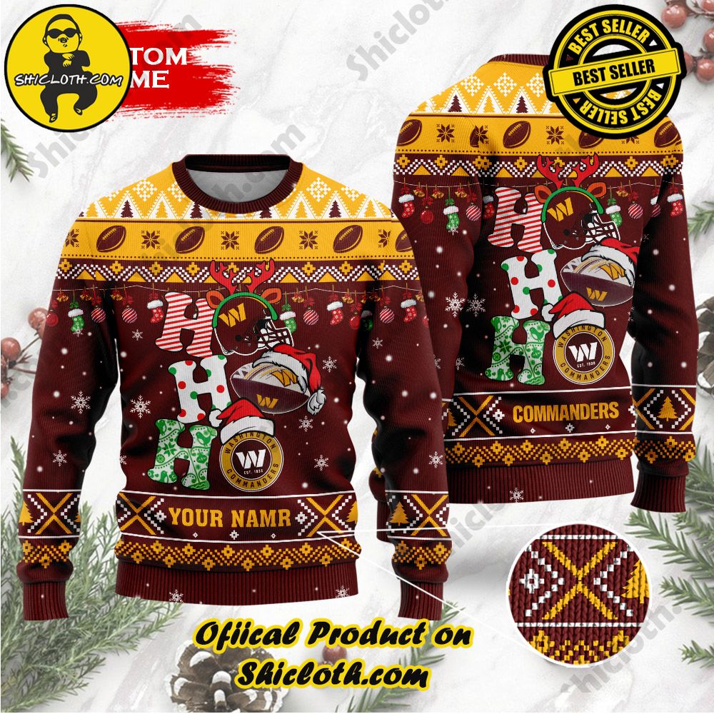 Best Seller Unveiling Festive Delight: Shiclothshop's Unique Collection of Ugly Christmas Sweaters 133 NFL Washington Commanders Ho Ho Ho Custom Name Ugly Christmas Sweater