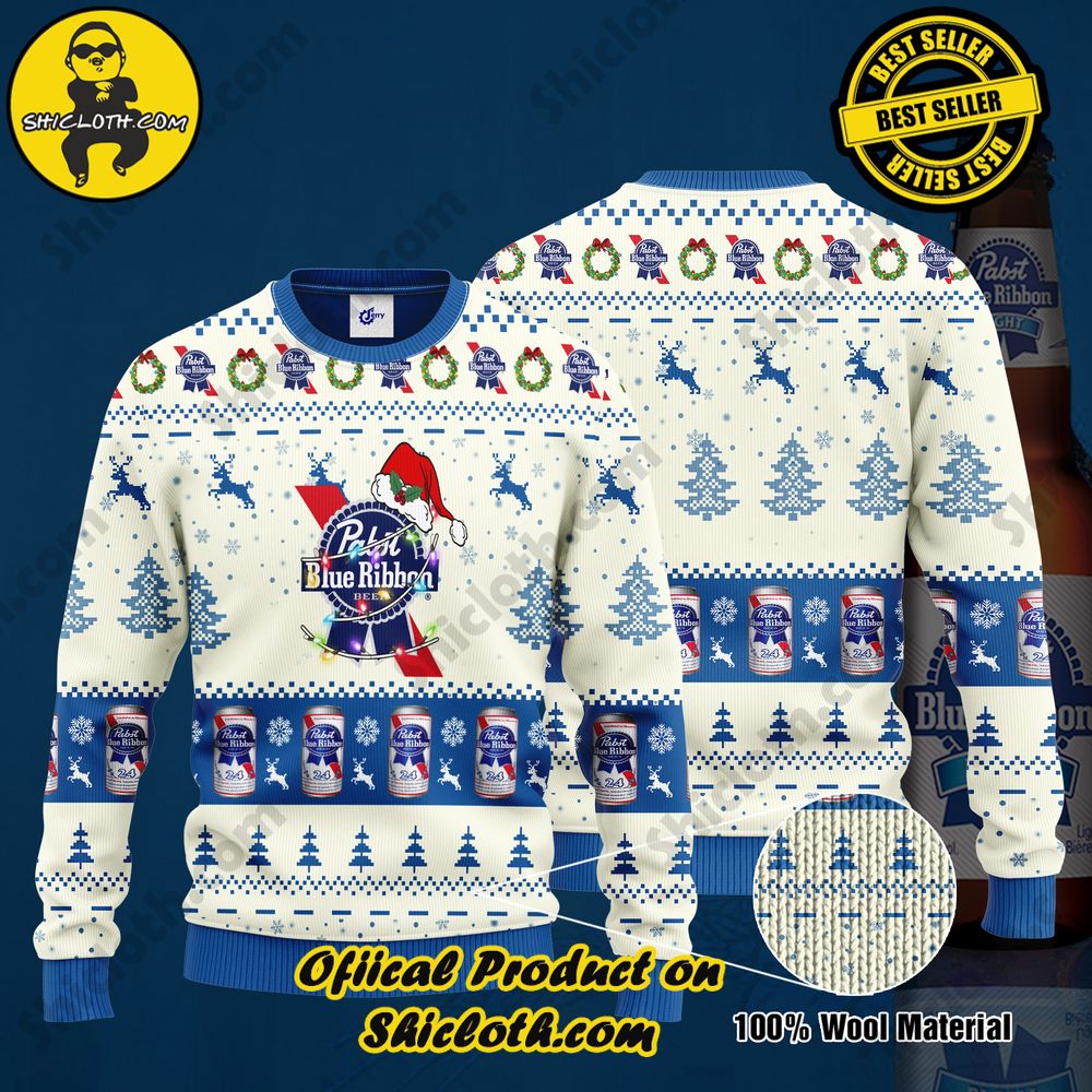 Limited Edition Shiclothshop's Ugly Sweater - A meaningful gift for family and loved ones. 42 Pabst Blue Ribbon Santa Hat Christmas Ugly Christmas Sweater