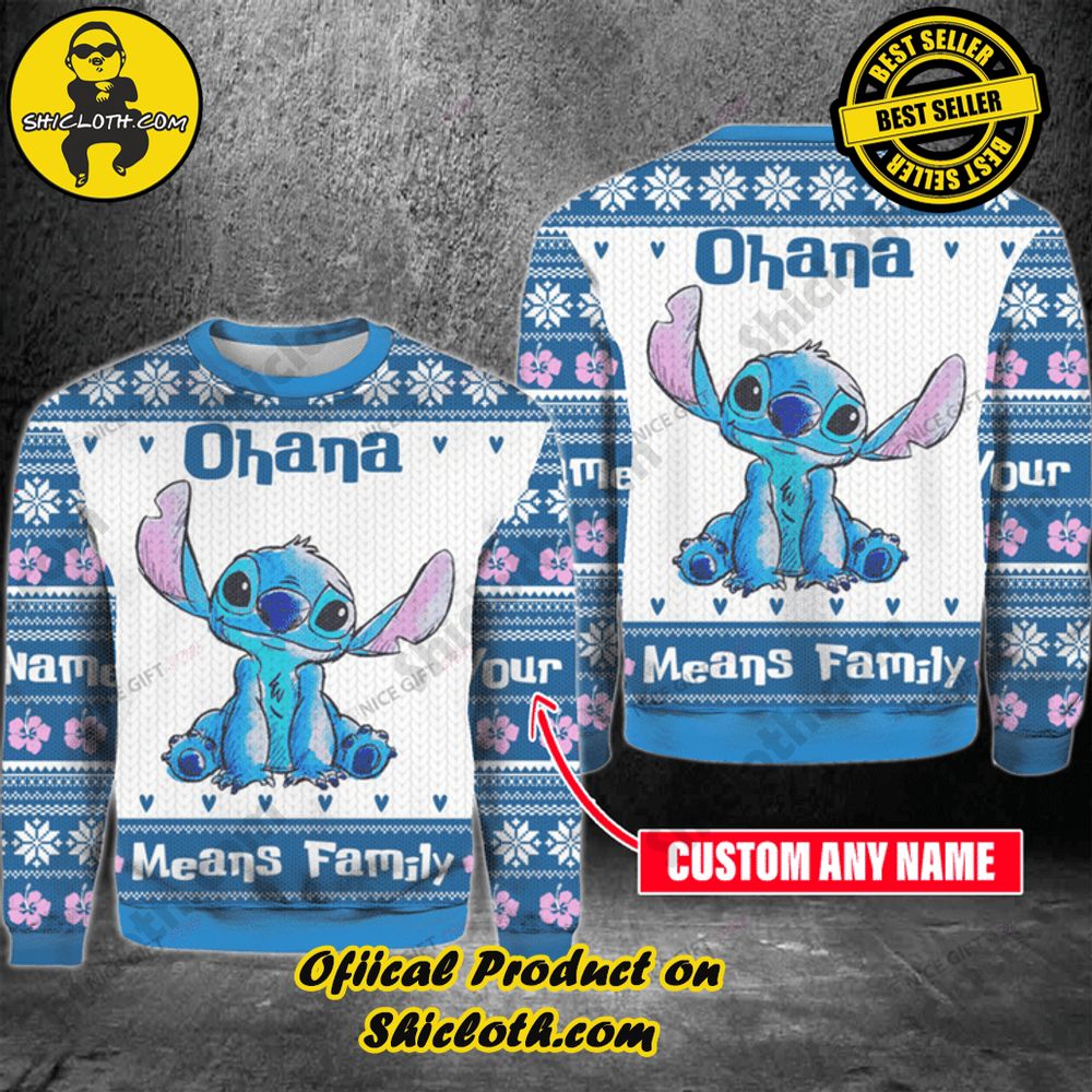Shicloth's Enchanting Christmas Sweaters: A Cozy Blend of Style and Festivity 23 Personal Customer Name Stitch Ohana Means Family Christmas Ugly Sweater Version 1