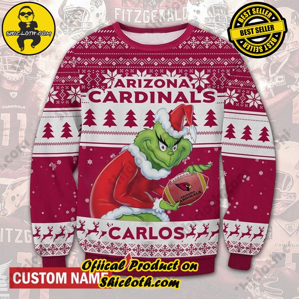 Best Seller Unveiling Festive Delight: Shiclothshop's Unique Collection of Ugly Christmas Sweaters 49 Personalized Name NFL Arizona Cardinals Grinch Christmas Ugly Sweater