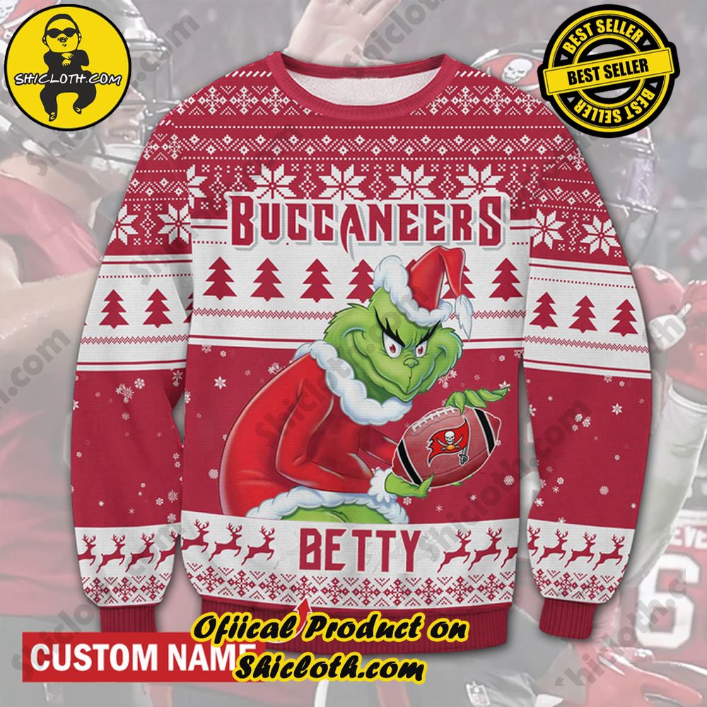 Best Seller Unveiling Festive Delight: Shiclothshop's Unique Collection of Ugly Christmas Sweaters 79 Personalized Name NFL Tampa Bay Buccaneers Grinch Christmas Ugly Sweater