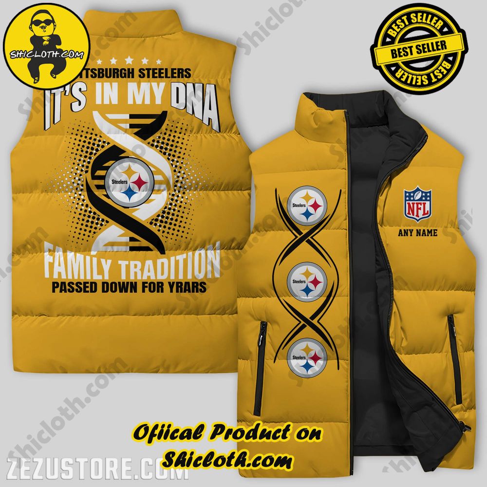 Best Seller Game Day Glamour: Elevate Your Style with Shiclothshop's NFL Team Sleeveless Jacket Collection 15 Pittsburgh Steelers NFL Mascot Custom Puffer Sleeveless Jacket Premium