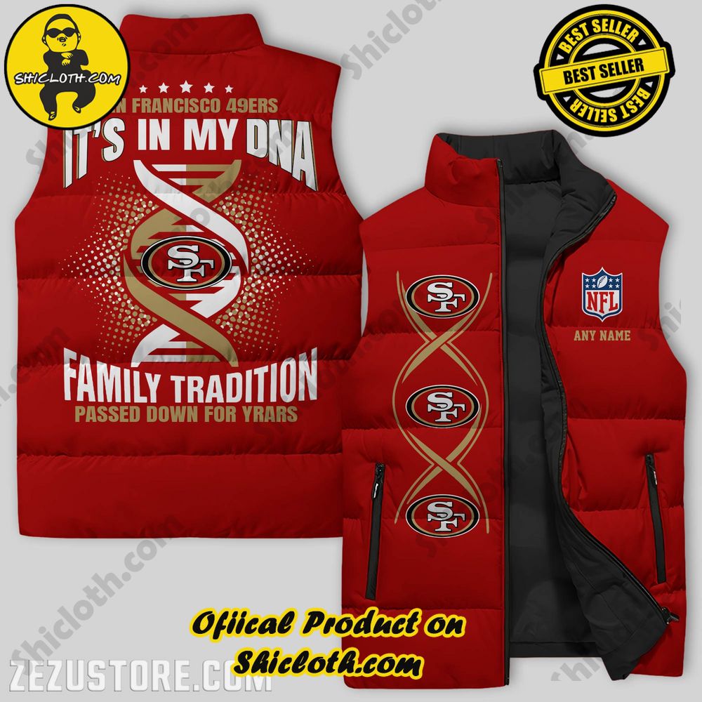 Best Seller Game Day Glamour: Elevate Your Style with Shiclothshop's NFL Team Sleeveless Jacket Collection 19 San Francisco 49ers NFL Mascot Custom Puffer Sleeveless Jacket Premium