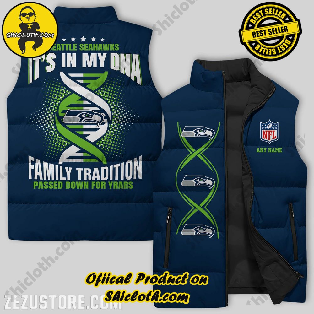 Best Seller Game Day Glamour: Elevate Your Style with Shiclothshop's NFL Team Sleeveless Jacket Collection 23 Seattle Seahawks NFL Mascot Custom Puffer Sleeveless Jacket Premium