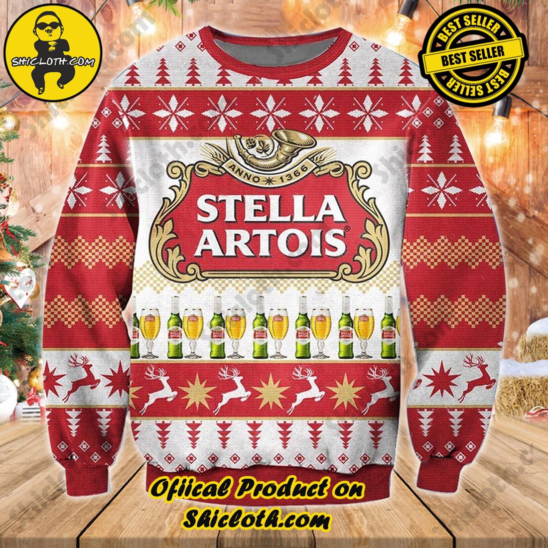 Best Seller Shiclothshop's Sweater: The Perfect Cozy Christmas Gift 32 Stella Artois Ugly Christmas Sweater