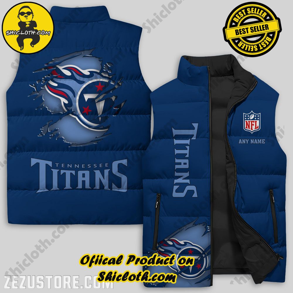 Best Seller Game Day Glamour: Elevate Your Style with Shiclothshop's NFL Team Sleeveless Jacket Collection 32 Tennessee Titans NFL Logo Custom Puffer Sleeveless Jacket Premium