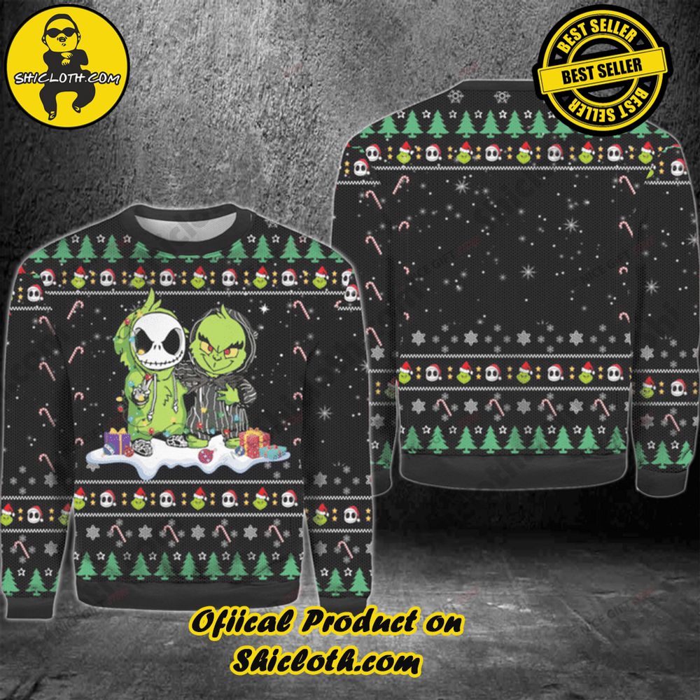 Shicloth's Enchanting Christmas Sweaters: A Cozy Blend of Style and Festivity 35 The Grinch Jack Skellington Christmas Ugly Sweater Version 1