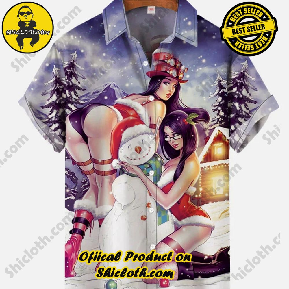Shicloth's Short Sleeve Shirts: Effortless Elegance for Every Occasion 10 Vintage Pin Up Art Cool Christmas Ladies Building Snowmen Printing Short Sleeve Shirt
