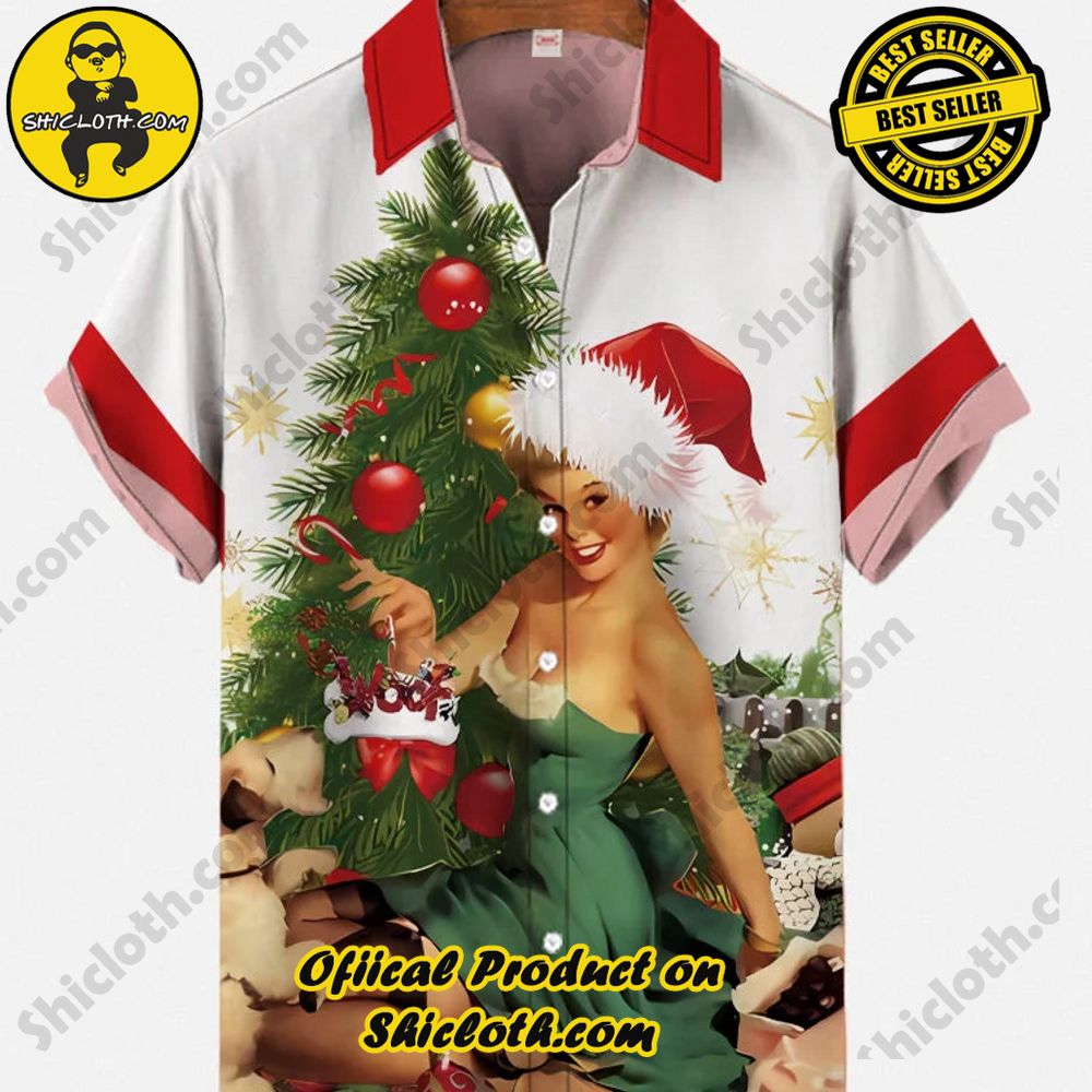Shicloth's Short Sleeve Shirts: Effortless Elegance for Every Occasion 15 Vintage Pin Up Art Furry Christmas Hat And Santa Girl Printing Short Sleeve Shirt