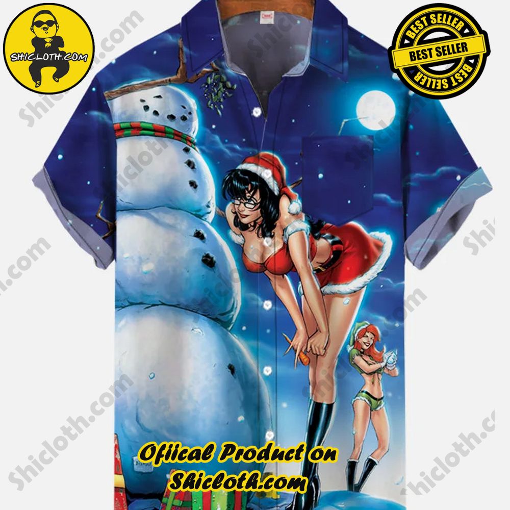 Shicloth's Short Sleeve Shirts: Effortless Elegance for Every Occasion 20 Vintage Pin Up Art Sexy Christmas Girls Making Snowmen Printing Breast Pocket Short Sleeve Shirt
