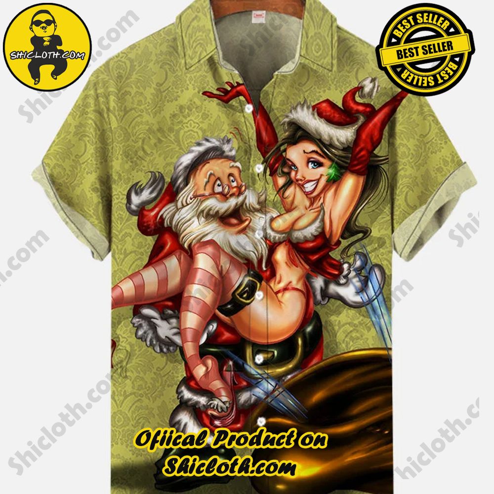 Shicloth's Short Sleeve Shirts: Effortless Elegance for Every Occasion 21 Vintage Pin Up Art Surprise Santa Claus Gift Printing Short Sleeve Shirt