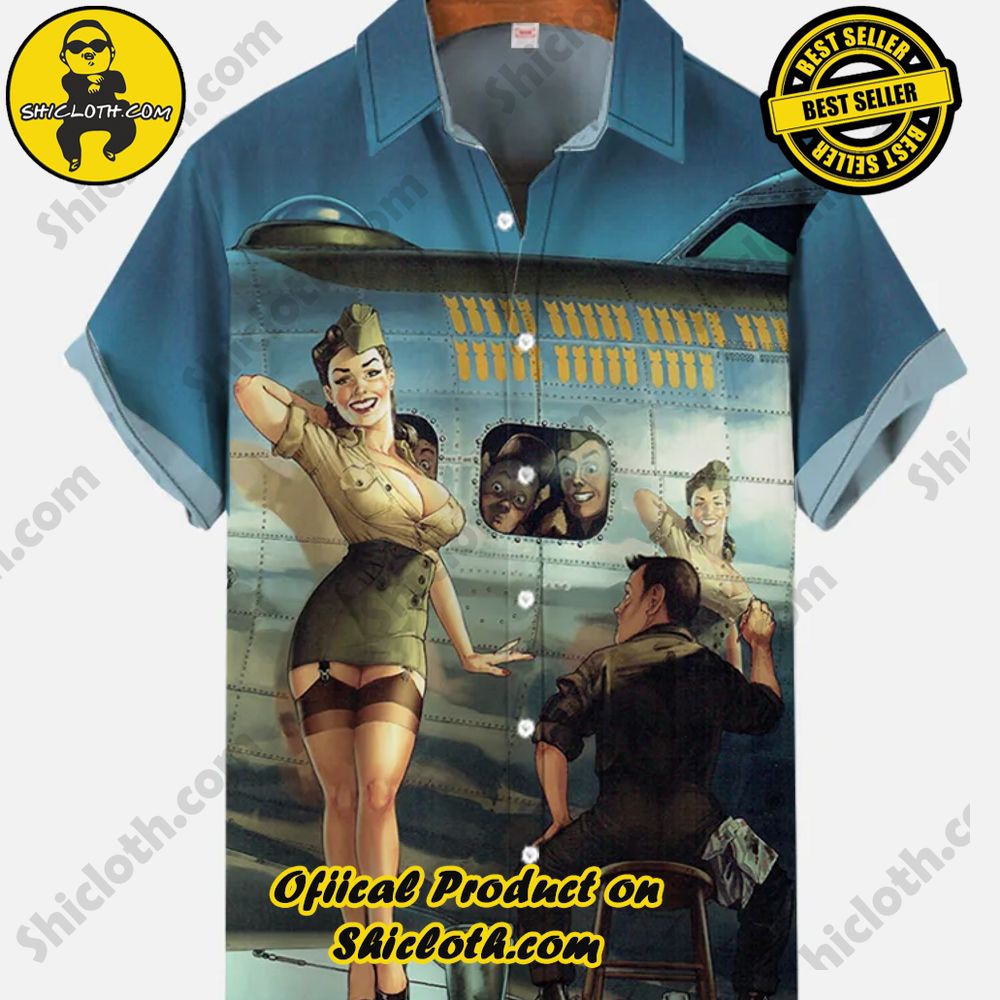 Shicloth's Short Sleeve Shirts: Effortless Elegance for Every Occasion 24 Vintage Pin Up Girl Poster Girls And Aircraft Printing Short Sleeve Shirt