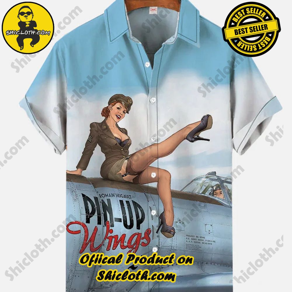 Shicloth's Short Sleeve Shirts: Effortless Elegance for Every Occasion 25 Vintage Pin Up Girl Poster Pin-Up Wings Fighter And Beauty Printing Short Sleeve Shirt