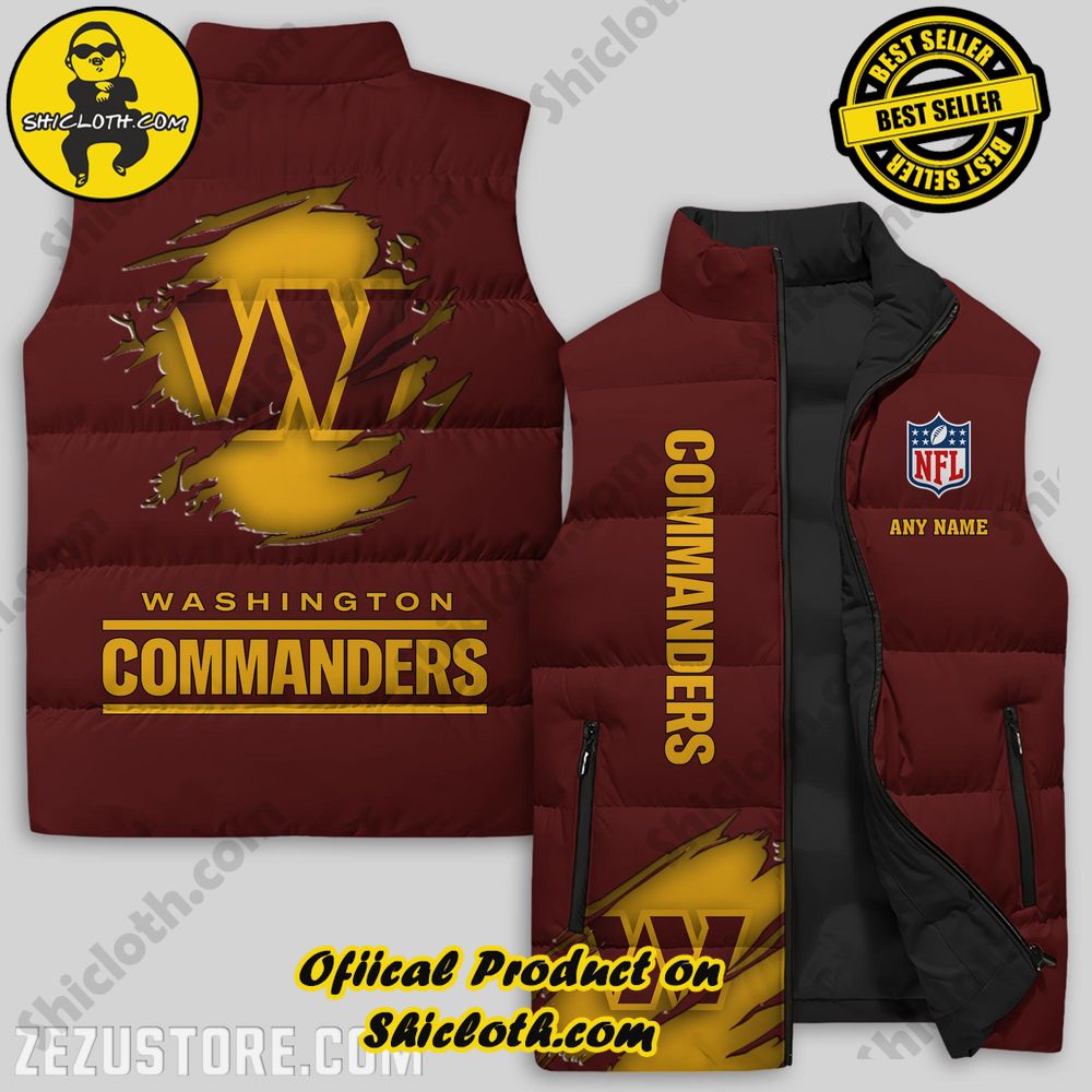 Best Seller Game Day Glamour: Elevate Your Style with Shiclothshop's NFL Team Sleeveless Jacket Collection 36 Washington Commanders NFL Logo Custom Puffer Sleeveless Jacket Premium