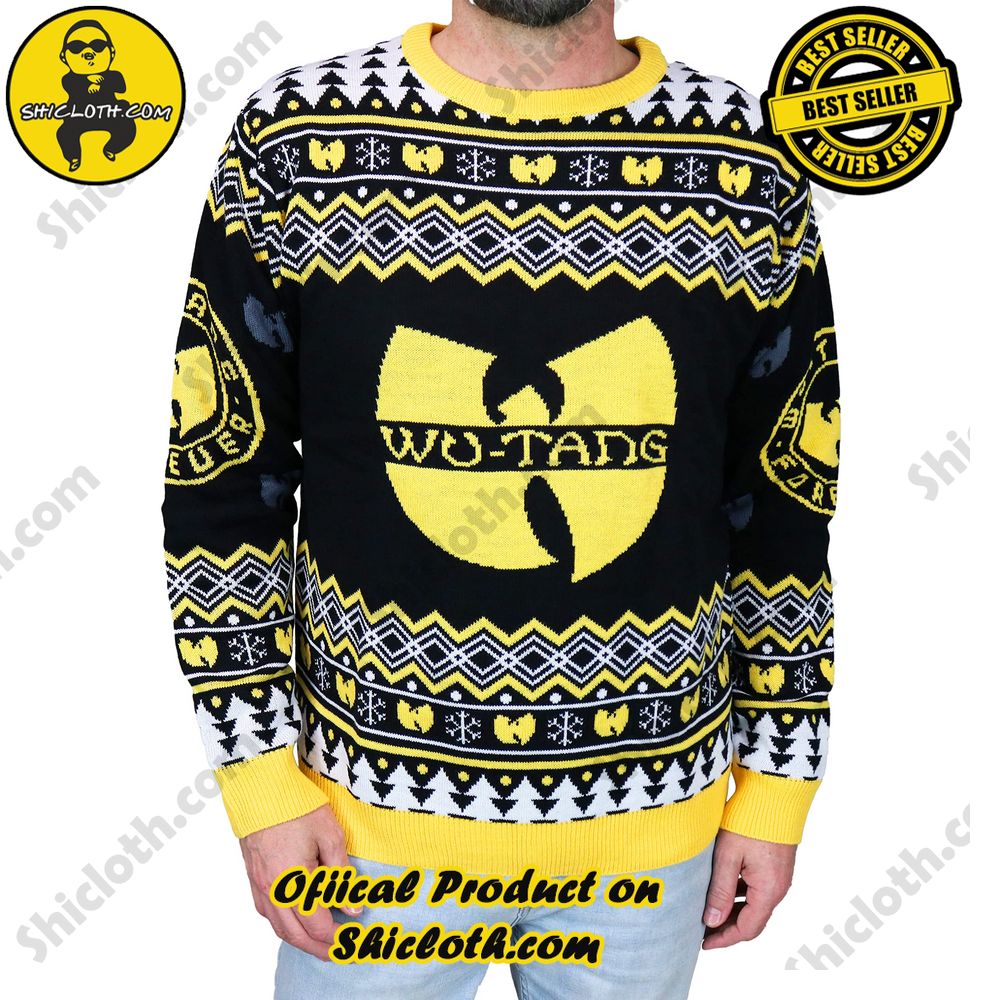 Exploring Shiclothshop and Their Sweater Collection 35 Wu Tang Clan Logo Snowflakes Yellow Black White Ugly Christmas Sweater