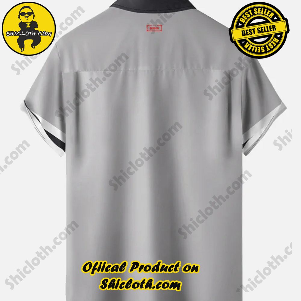 Vintage Navy And Gray Stripe Turndown Collar Button Down Short Sleeve Shirt 2 Vintage Navy And Gray Stripe Turndown Collar Button Down Short Sleeve Shirt - Image 2