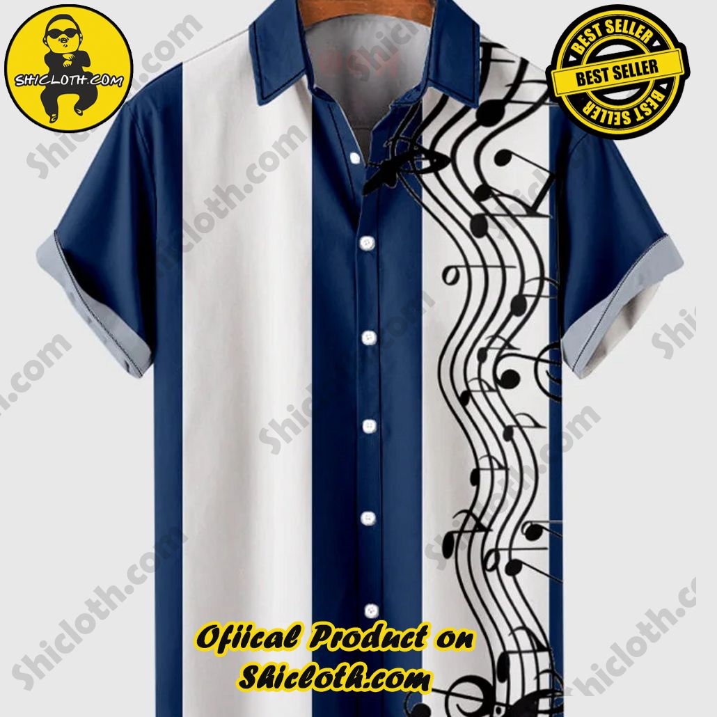 Shiclothshop's Short Sleeve Shirts – Effortless Elegance and Contemporary Comfort 2 1960s Black & DarkCyan Stripe Wavy Sheet Music Printing Men's Short Sleeve Shirt
