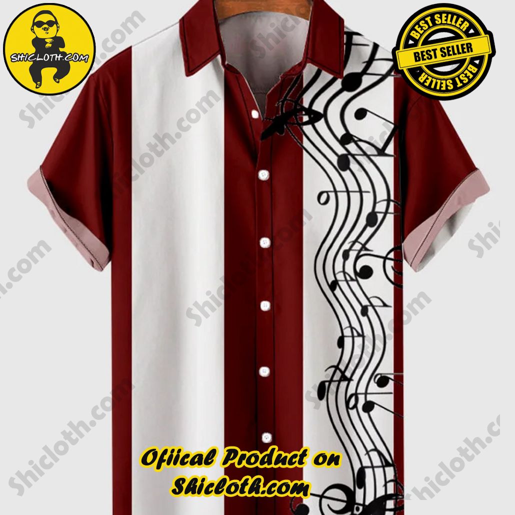Shiclothshop's Short Sleeve Shirts – Effortless Elegance and Contemporary Comfort 4 1960s Black & Red Stripe Wavy Sheet Music Printing Men's Short Sleeve Shirt
