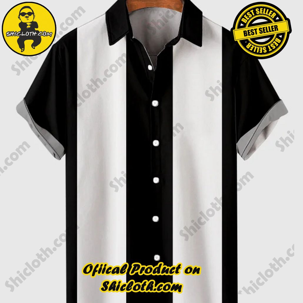 Shiclothshop's Short Sleeve Shirts – Effortless Elegance and Contemporary Comfort 5 1960s Black & White Stripe Men's Camp Short Sleeve Shirt