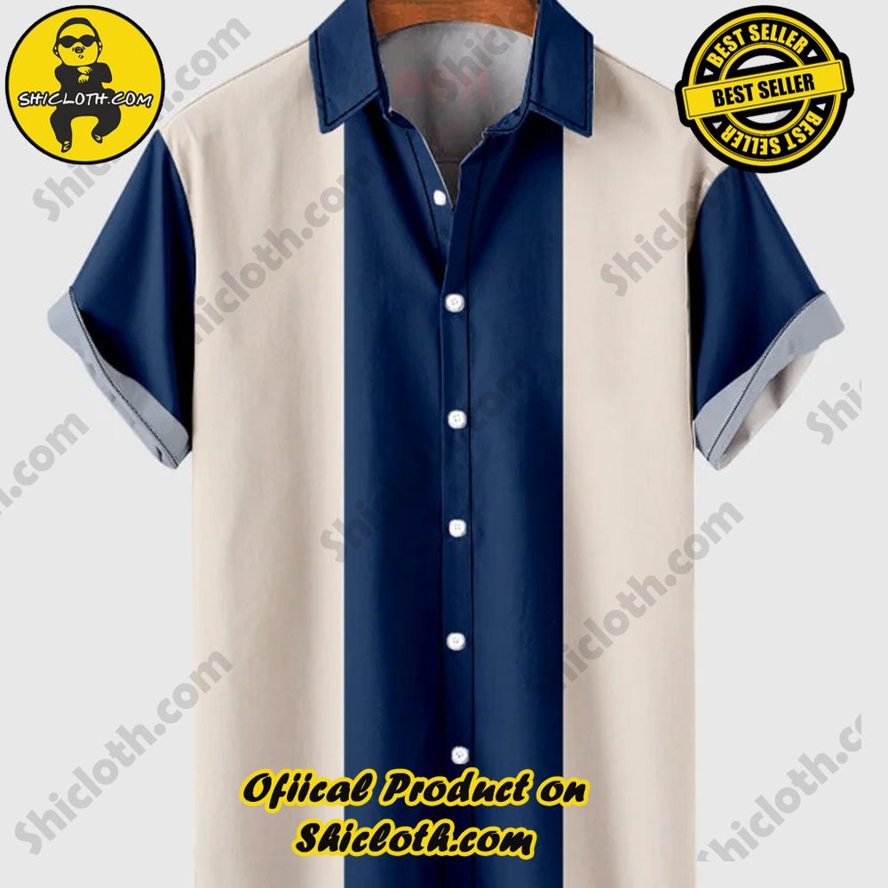 Hot Trending Fashion for Summer : Shiclothshop's Hawaiian Shirts 4 1960s Blue and White Printing Men's Short Sleeve Shirt