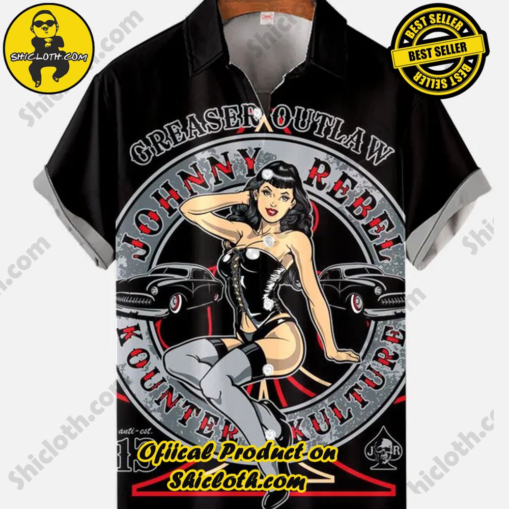 Hot Trending Fashion for Summer : Shiclothshop's Hawaiian Shirts 57 Vintage Pin Up Art Black Cool Coupe And Beauty Printing Short Sleeve Shirt