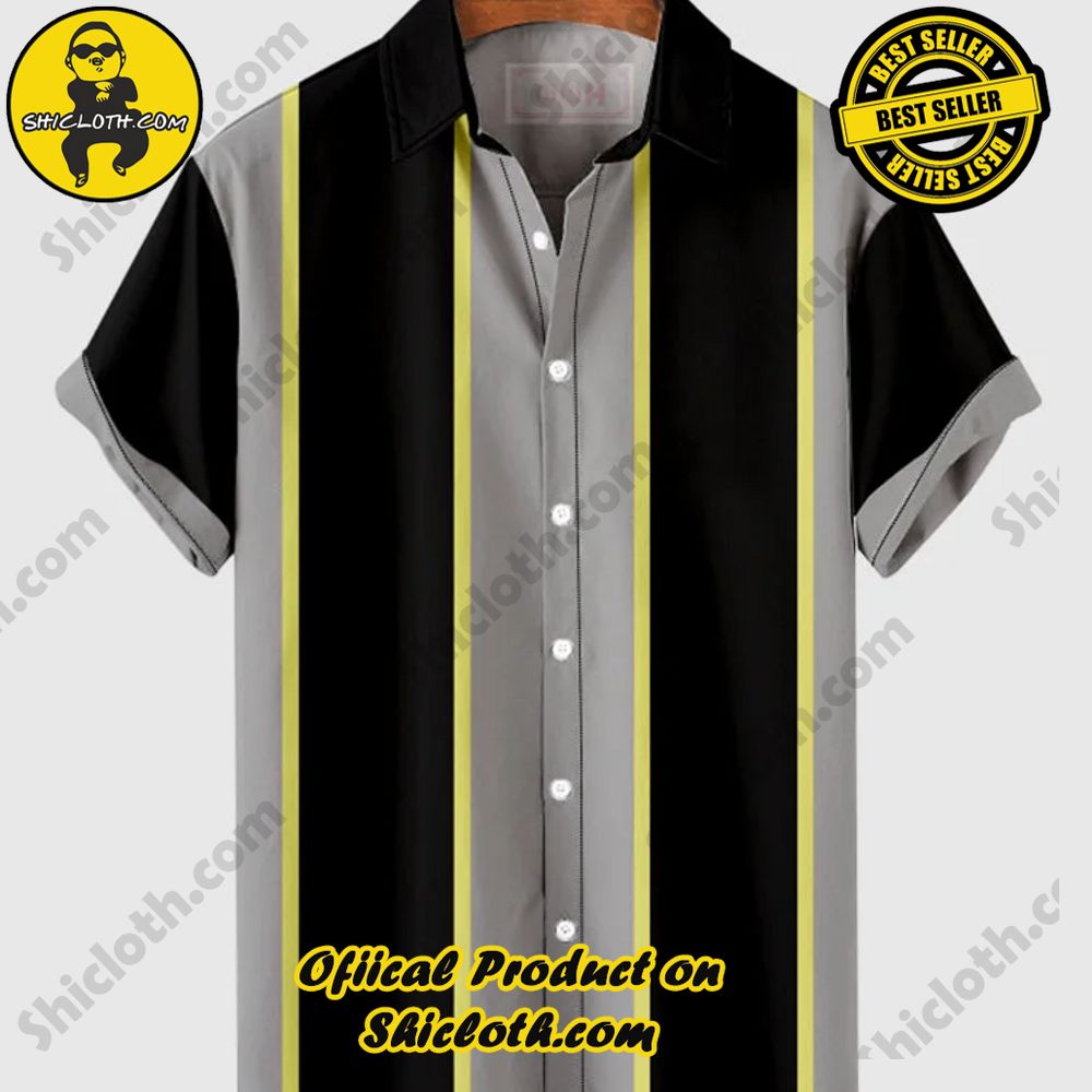 Hot Trending Fashion for Summer : Shiclothshop's Hawaiian Shirts 7 1960s Gray and Black Printing Men's Short Sleeve Shirt