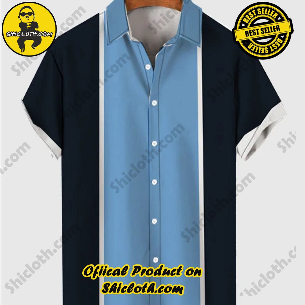 Shiclothshop's Short Sleeve Shirts – Effortless Elegance and Contemporary Comfort 8 50s Blue & Black Stitching Printing Men's Short Sleeve Shirt