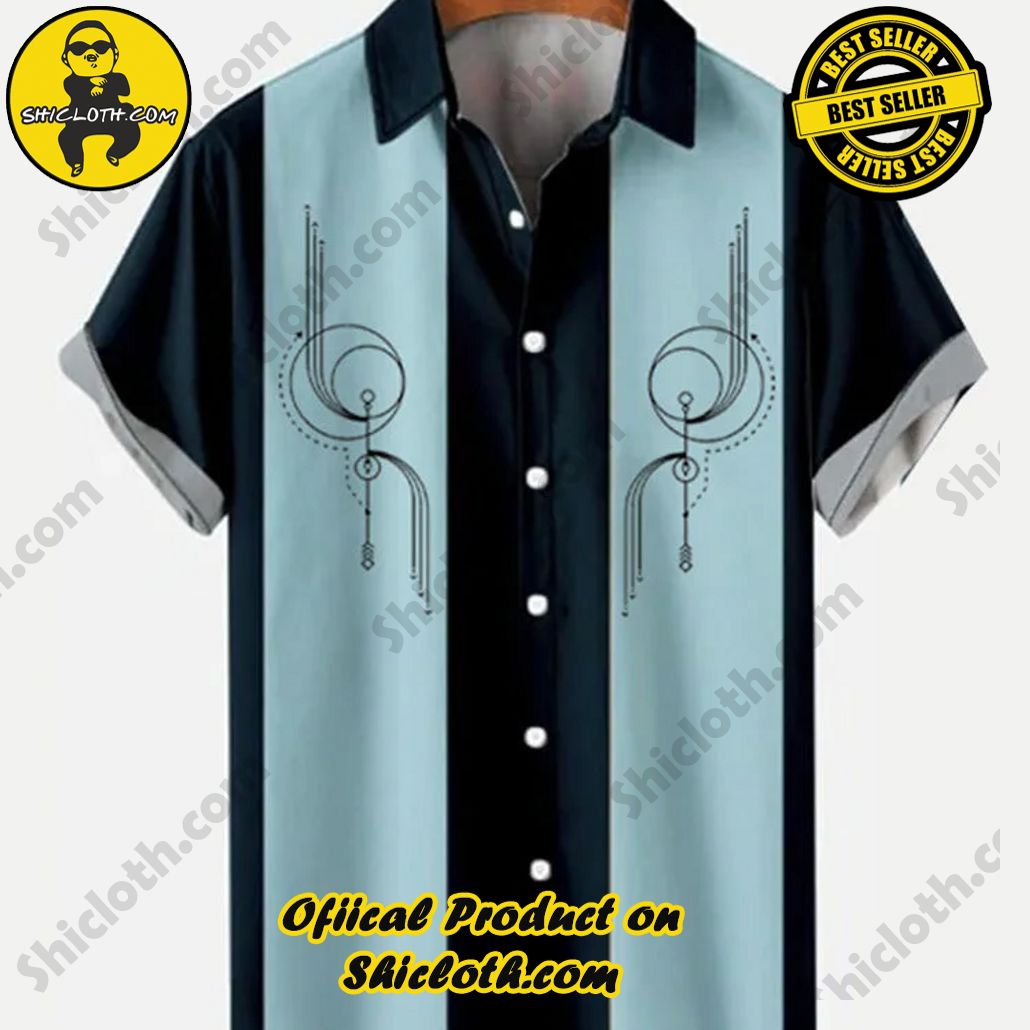 Shiclothshop's Short Sleeve Shirts – Effortless Elegance and Contemporary Comfort 9 50s Blue & Navy Stripe Line Dot Geometric Elements Printing Men's Short Sleeve Shirt