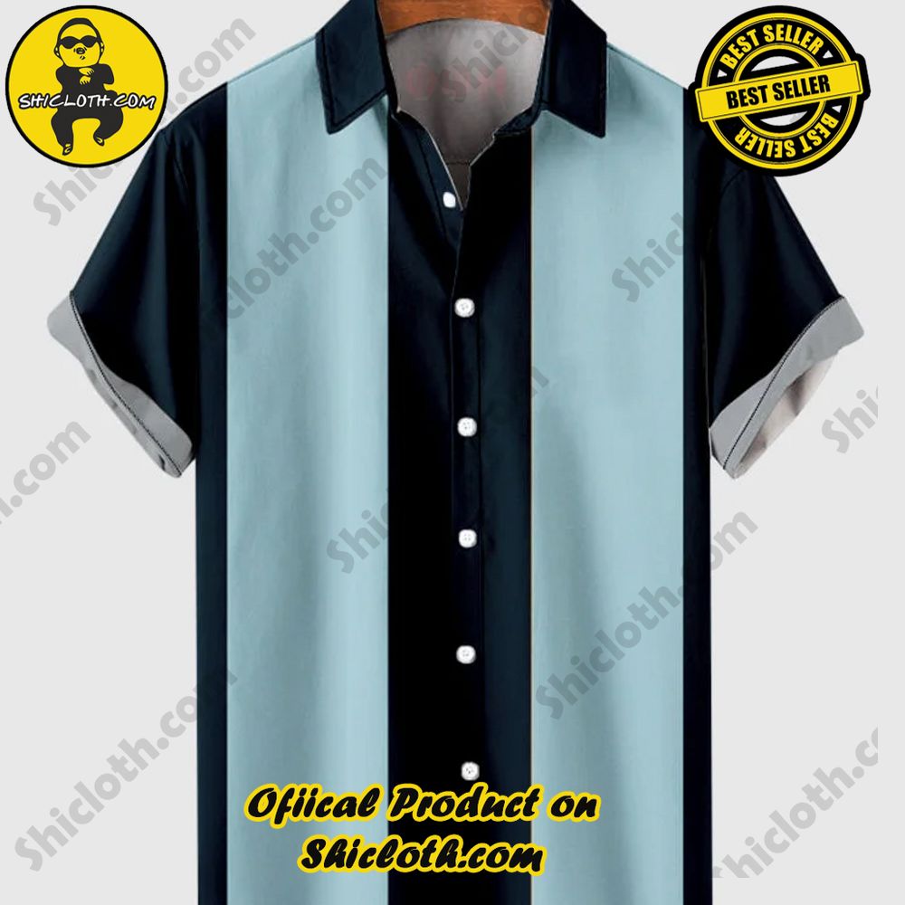 Hot Trending Fashion for Summer : Shiclothshop's Hawaiian Shirts 13 50s LightBlue & Navy Stripe Camp Men's Short Sleeve Shirt
