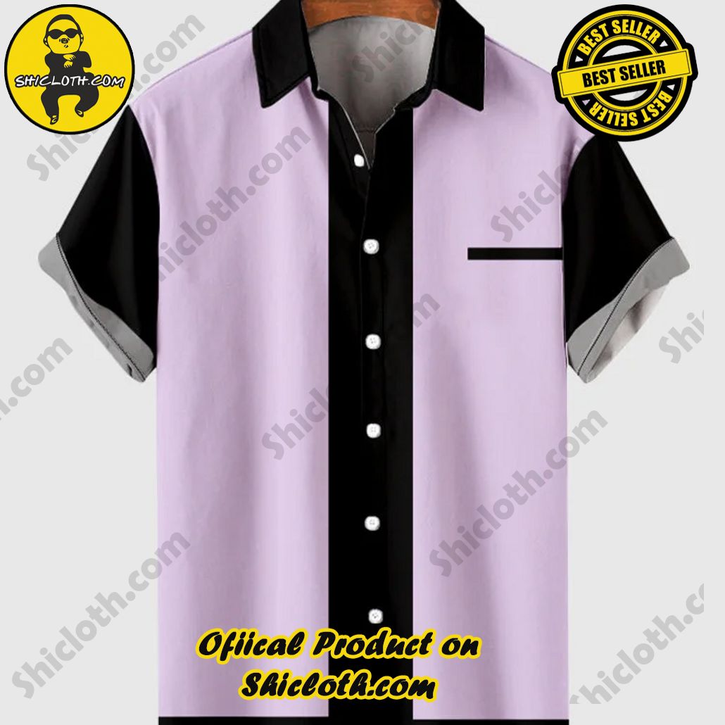 Shiclothshop's Short Sleeve Shirts – Effortless Elegance and Contemporary Comfort 16 50s LightPinkPurple & Black Stitching Camp Men's Short Sleeve Shirt
