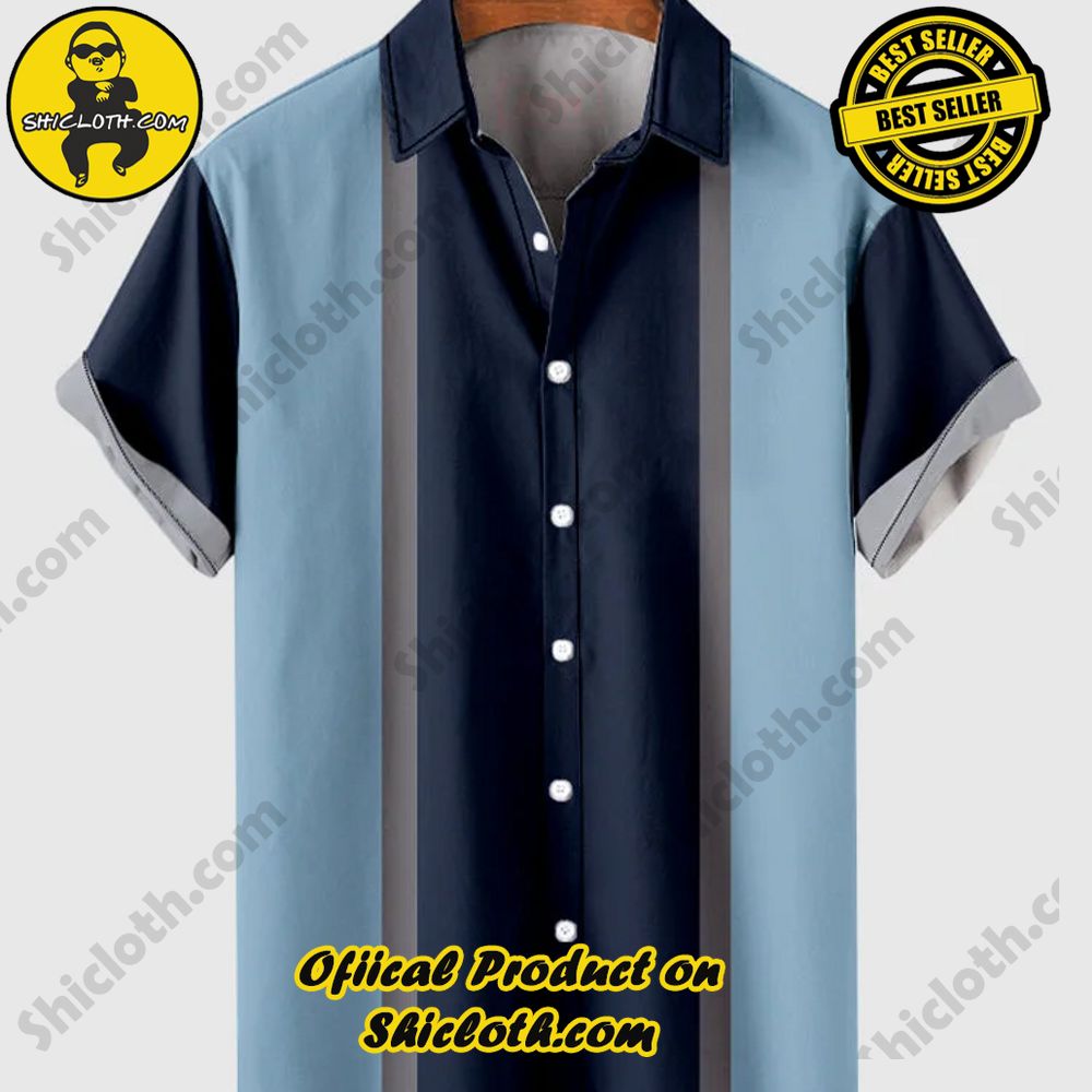 Hot Trending Fashion for Summer : Shiclothshop's Hawaiian Shirts 15 50s LightSkyBlue & Navy Stitching Men's Short Sleeve Shirt