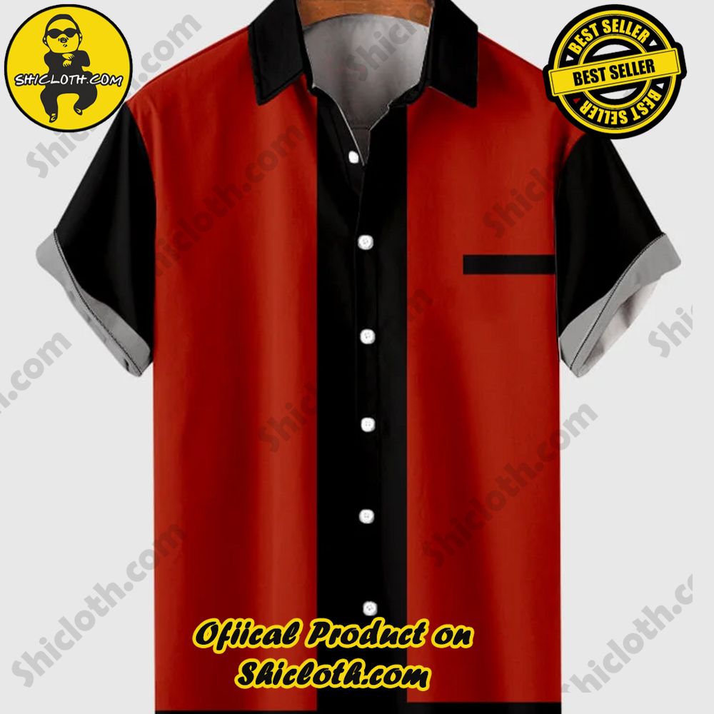 Hot Trending Fashion for Summer : Shiclothshop's Hawaiian Shirts 16 50s Red & Black Stitching Men's Short Sleeve Shirt