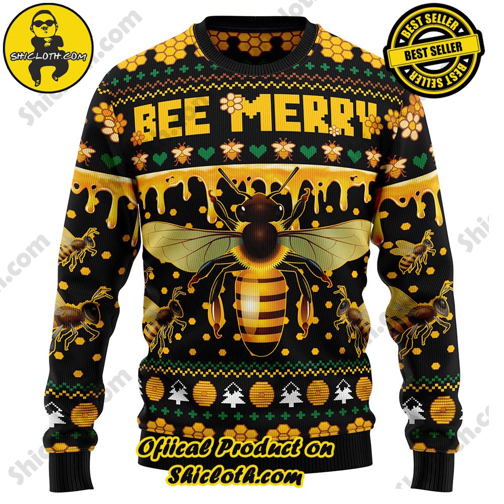 Festive Fashion Delight: Unwrapping the Charm of Shiclothshop's Christmas Sweater Collection 4 Bee Merry Ugly Christmas Sweater – Xmas Jumper Holiday Pullover