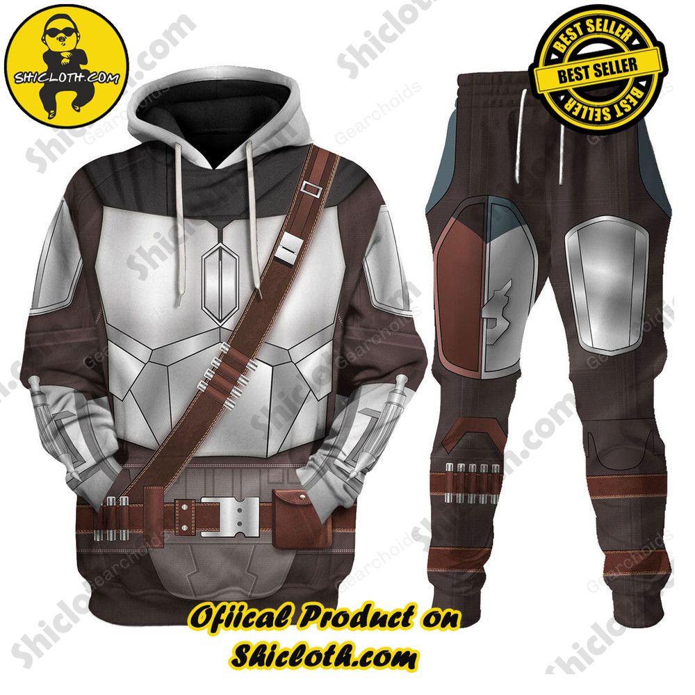 Galactic Glam: Unveiling the Stellar Collection of Star Wars Outfit Costumes by Shiclothshop 6 Beskar Mandalorian Costume Hoodie Sweatshirt T-Shirt Sweatpants