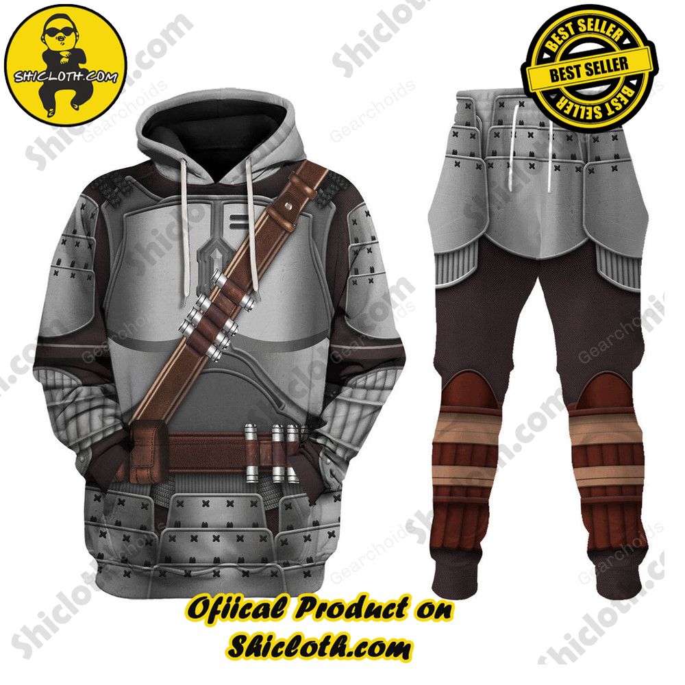 Galactic Glam: Unveiling the Stellar Collection of Star Wars Outfit Costumes by Shiclothshop 7 Beskar Mandalorian Samurai Costume Hoodie Sweatshirt T-Shirt Sweatpants