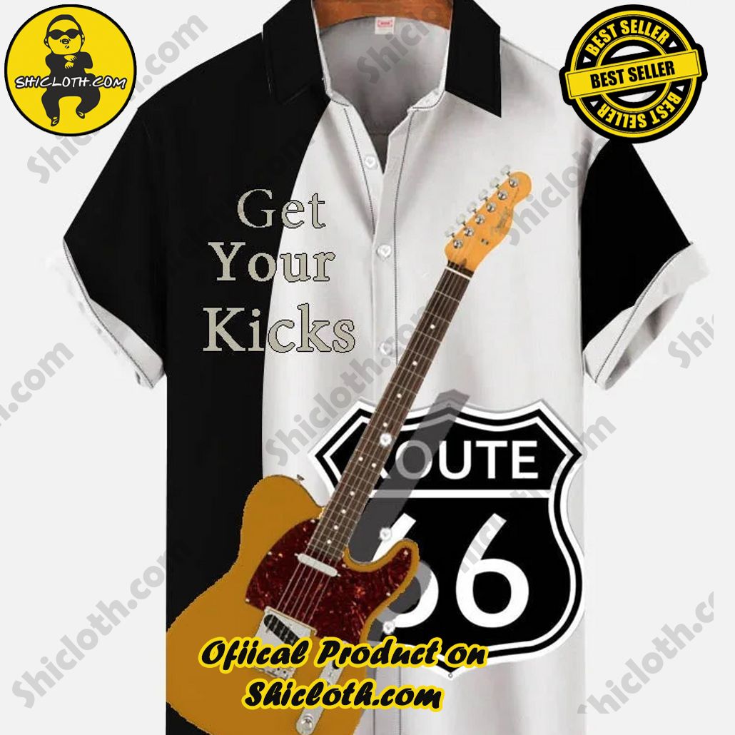 Shiclothshop's Short Sleeve Shirts – Effortless Elegance and Contemporary Comfort 18 Black And White Contrasting Colors Stitching Electric Guitar Bass Printing Men's Short Sleeve Shirt