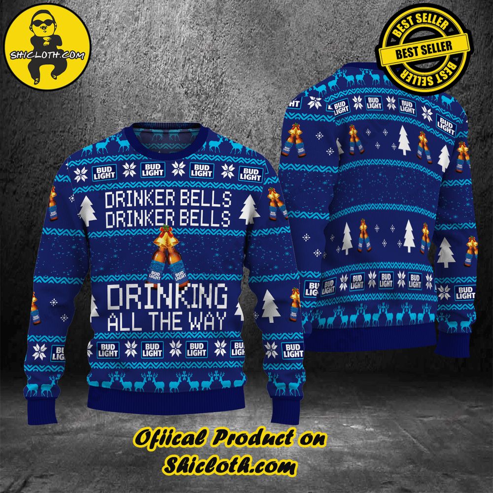 Best Seller Wrap Up in Style: Shicloth's Enchanting Christmas Sweater Collection 5 Bud Light Drinker Bells Drinker Bells Drinking All The Way Christmas Ugly Sweater