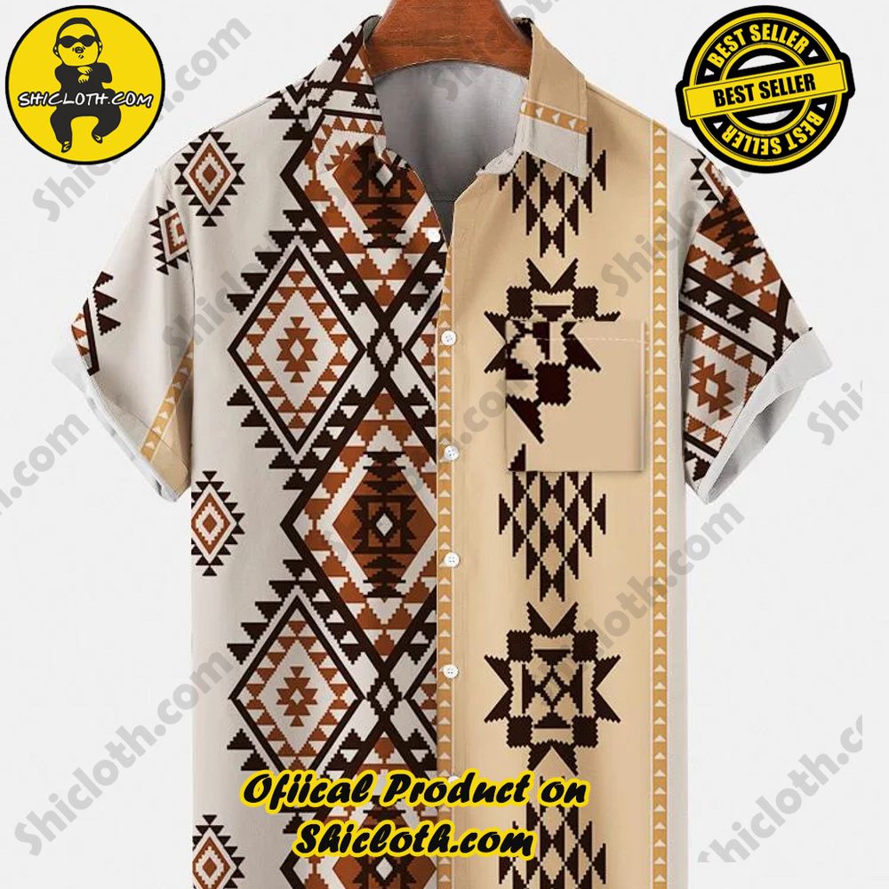 Hot Trending Fashion for Summer : Shiclothshop's Hawaiian Shirts 18 Camel Color Printed Vintage Style Short Sleeve Shirt
