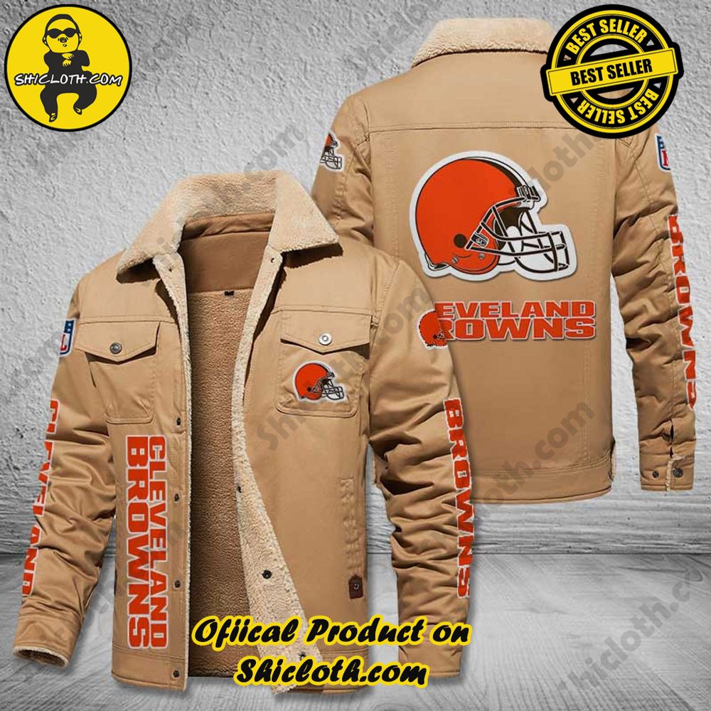 Cleveland Browns NFL Fleece Leather Jacket New Style 2 Cleveland Browns NFL Fleece Leather Jacket New Style - Image 2
