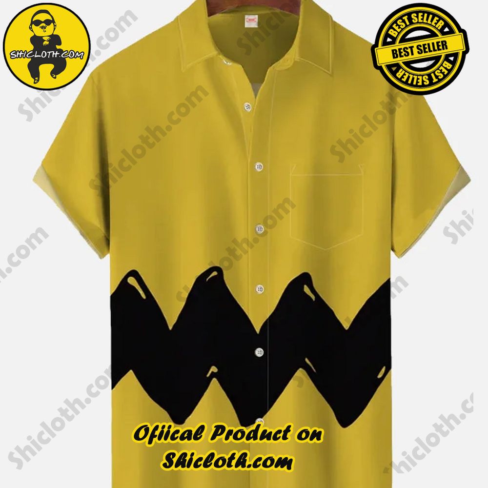 Hot Trending Fashion for Summer : Shiclothshop's Hawaiian Shirts 20 Cosplay Retro Cartoon Image Ginger Yellow And Black Matching Art Stripe Printing Short Sleeve Shirt