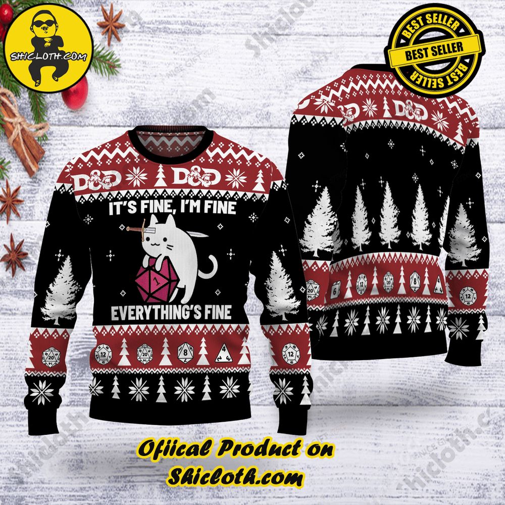 Best Seller Wrap Up in Style: Shicloth's Enchanting Christmas Sweater Collection 9 D&D It is Fine I am Fine Everything is Fine Christmas Ugly Sweater