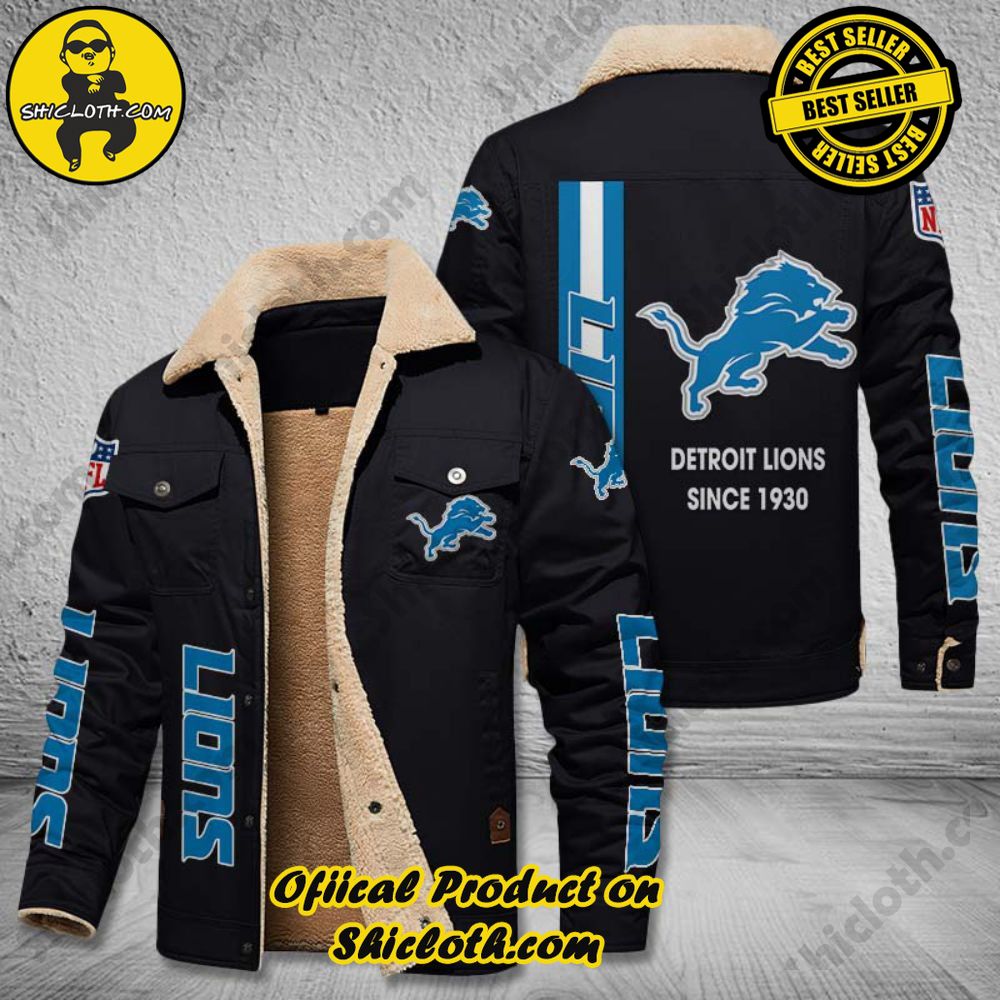 Detroit Lions NFL Fleece Leather Jacket 2 Detroit Lions NFL Fleece Leather Jacket - Image 2
