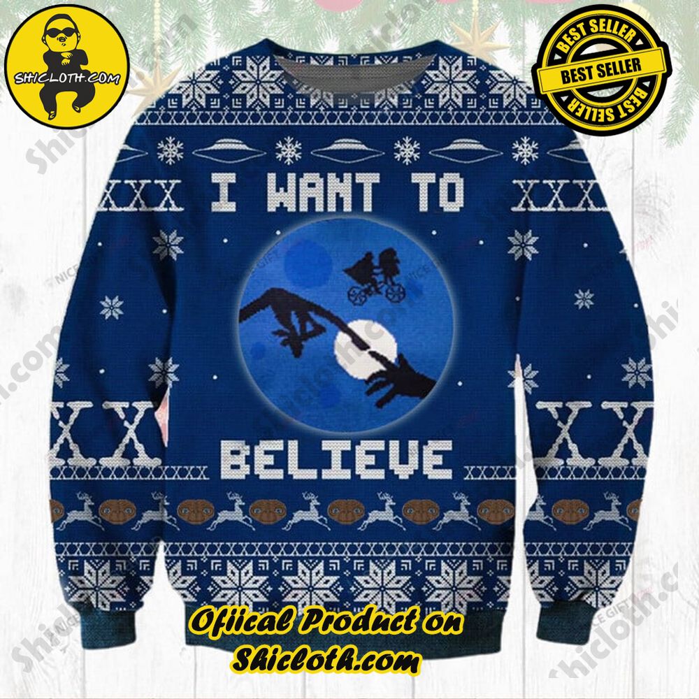 Wrap Up in Style: Shicloth's Enchanting Christmas Sweater Collection 76 E.T. I Want To Believe Christmas Ugly Sweater