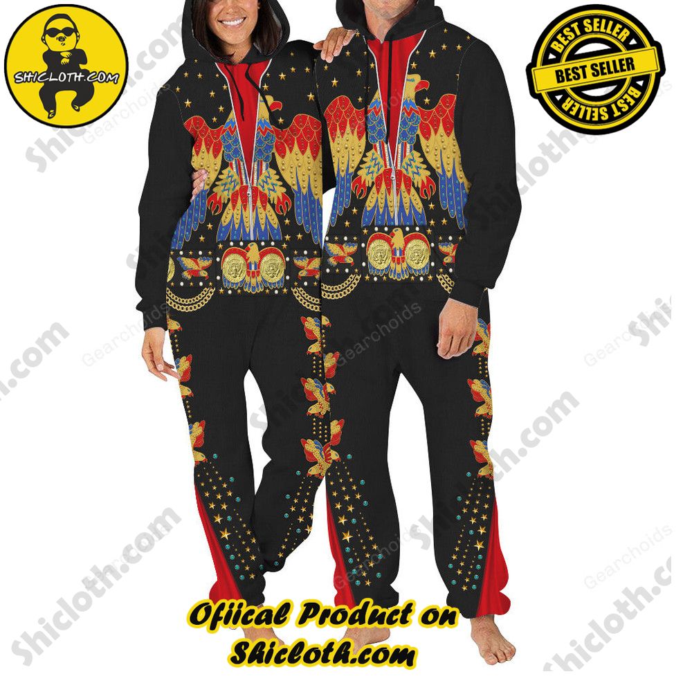 Rock 'n' Roll Royalty: Unveiling Shiclothshop's Elvis Presley Outfit Costume Collection 6 Elvis EAGLE Black jumpsuit Costume
