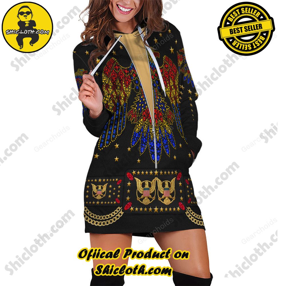 Rock 'n' Roll Royalty: Unveiling Shiclothshop's Elvis Presley Outfit Costume Collection 7 Elvis EAGLE Black Outfit Costume Hoodie Dress Swatpants Version 1