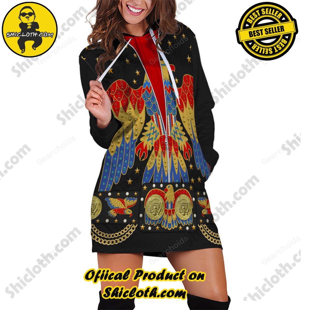 Rock 'n' Roll Royalty: Unveiling Shiclothshop's Elvis Presley Outfit Costume Collection 8 Elvis EAGLE Black Outfit Costume Hoodie Dress Swatpants Version 2
