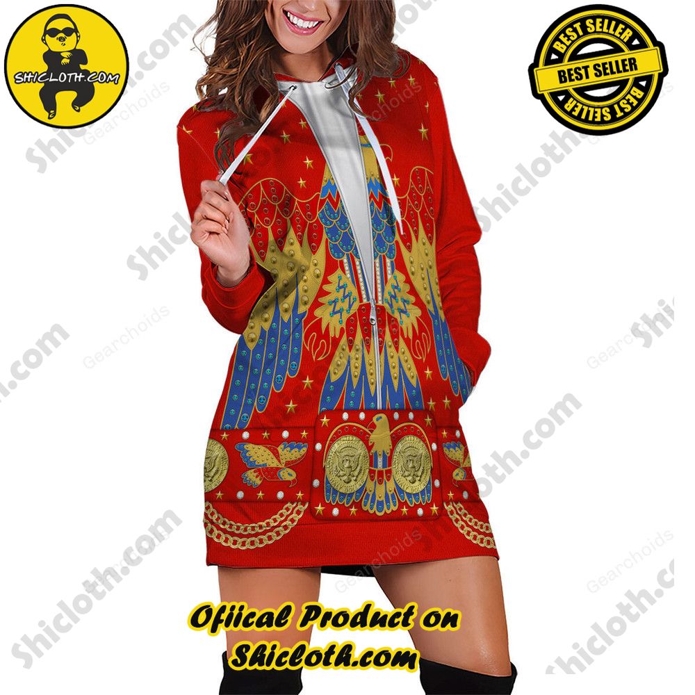 Rock 'n' Roll Royalty: Unveiling Shiclothshop's Elvis Presley Outfit Costume Collection 13 Elvis EAGLE Red Outfit Costume Hoodie Dress Swatpants Version 2