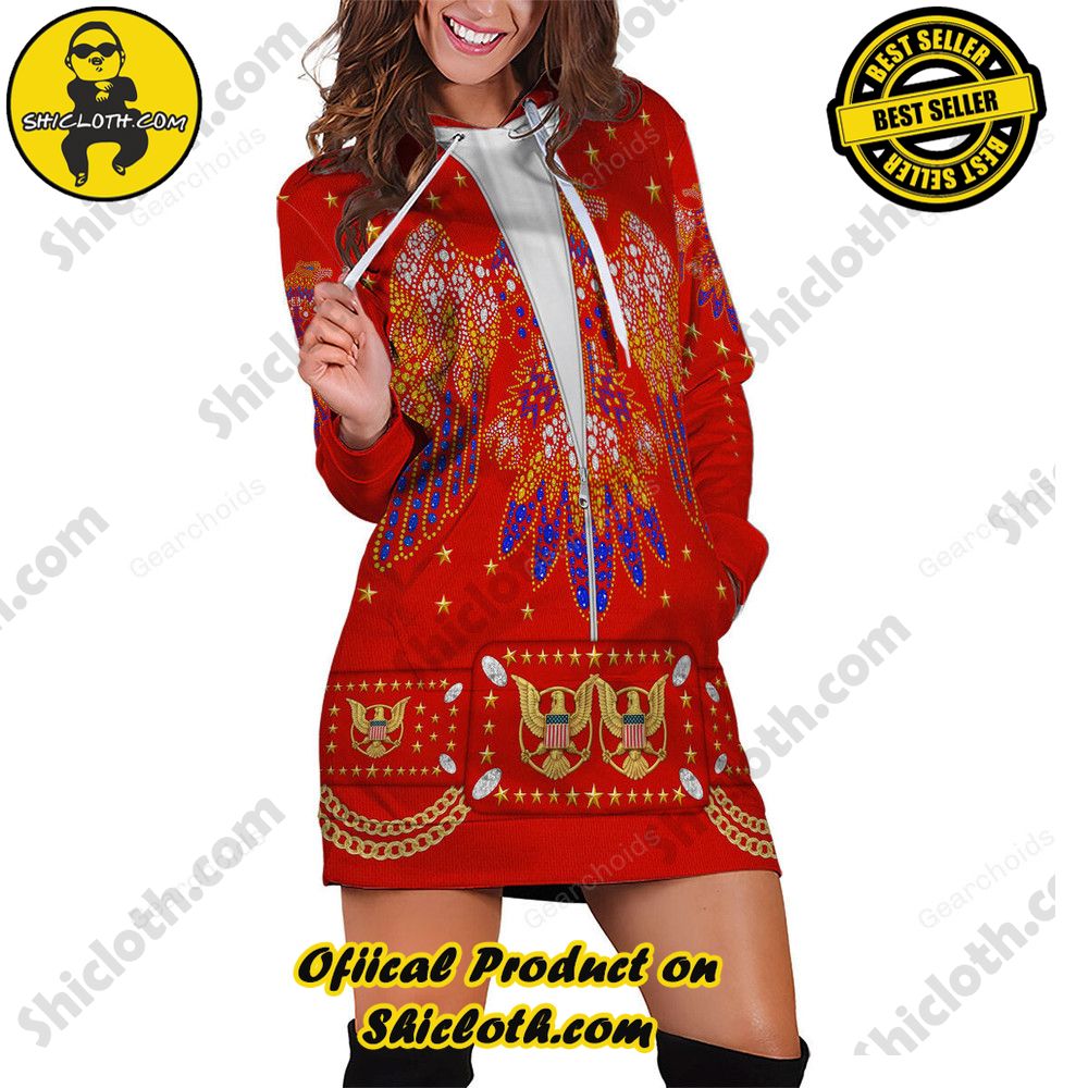 Rock 'n' Roll Royalty: Unveiling Shiclothshop's Elvis Presley Outfit Costume Collection 12 Elvis EAGLE Red Outfit Costume Hoodie Dress Swatpants Version 1