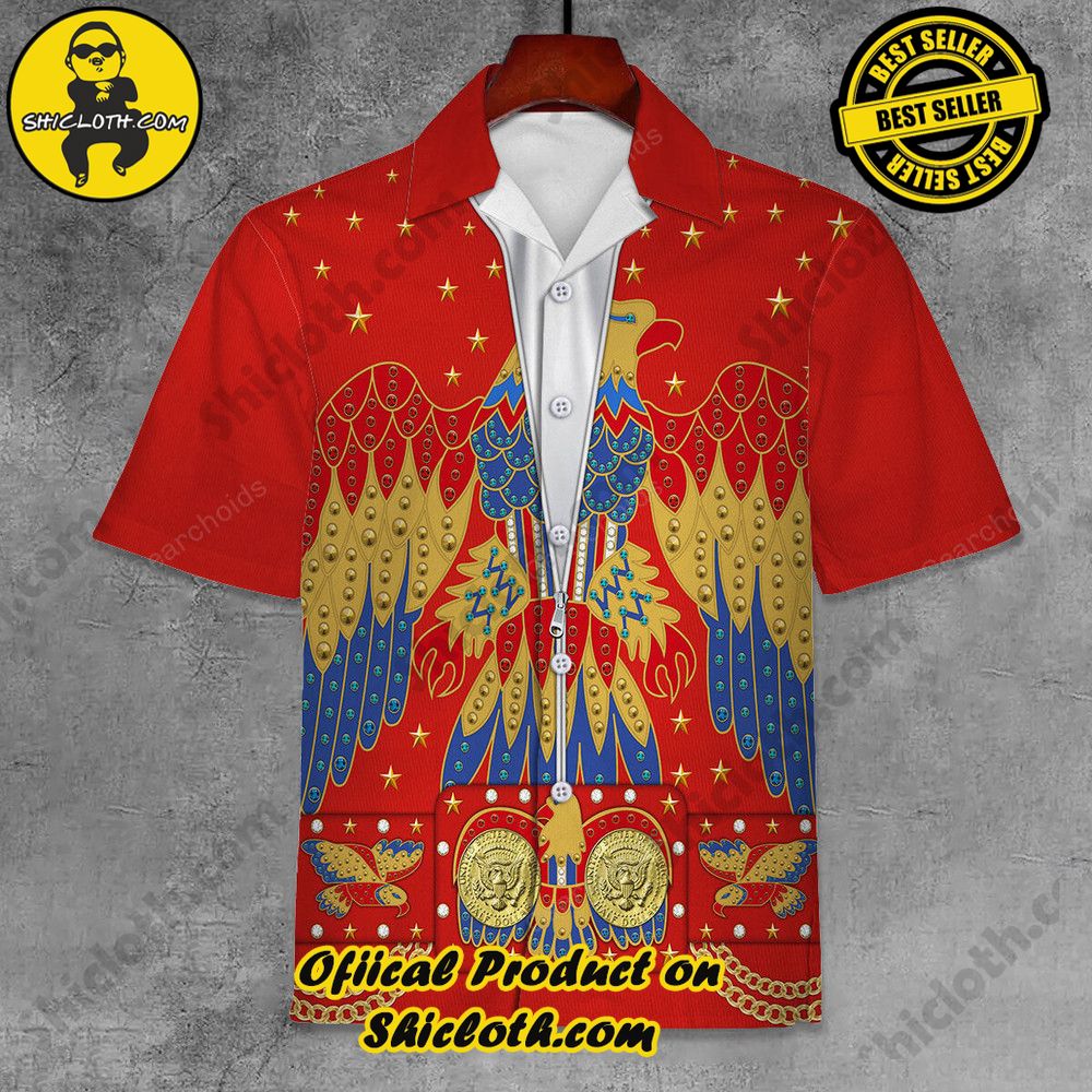 Hot Limited Unveiling the Stellar Collection of Elvis Presley Outfit Costume by Shiclothshop 43 Elvis Eagle Red Unisex Hawaii Shirt