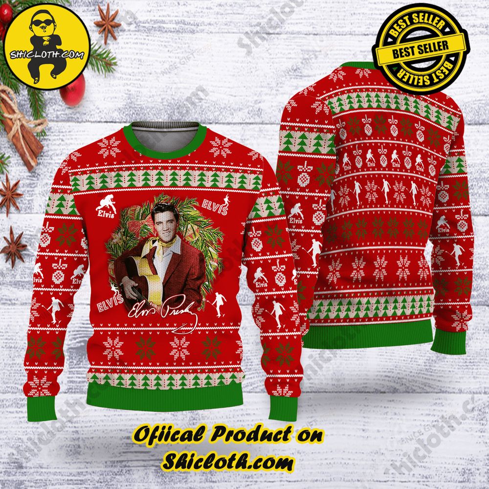 Best Seller Wrap Up in Style: Shicloth's Enchanting Christmas Sweater Collection 56 Elvis Presley Christmas Ugly Sweater Version 1